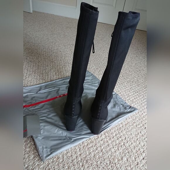 Prada black silk Radzmire fabric sporty knee high wedge boots size 6 - Picture 4 of 16
